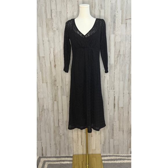 Ann Taylor LOFT Women's Black Lace Midi Dress‎ Size 6 Long Sleeve Formal - Picture 1 of 5